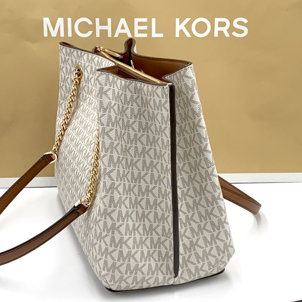 MICHAEL KORS TEAGEN LG LONG DROP SATCHEL VANILLA - Picture 6 of 16
